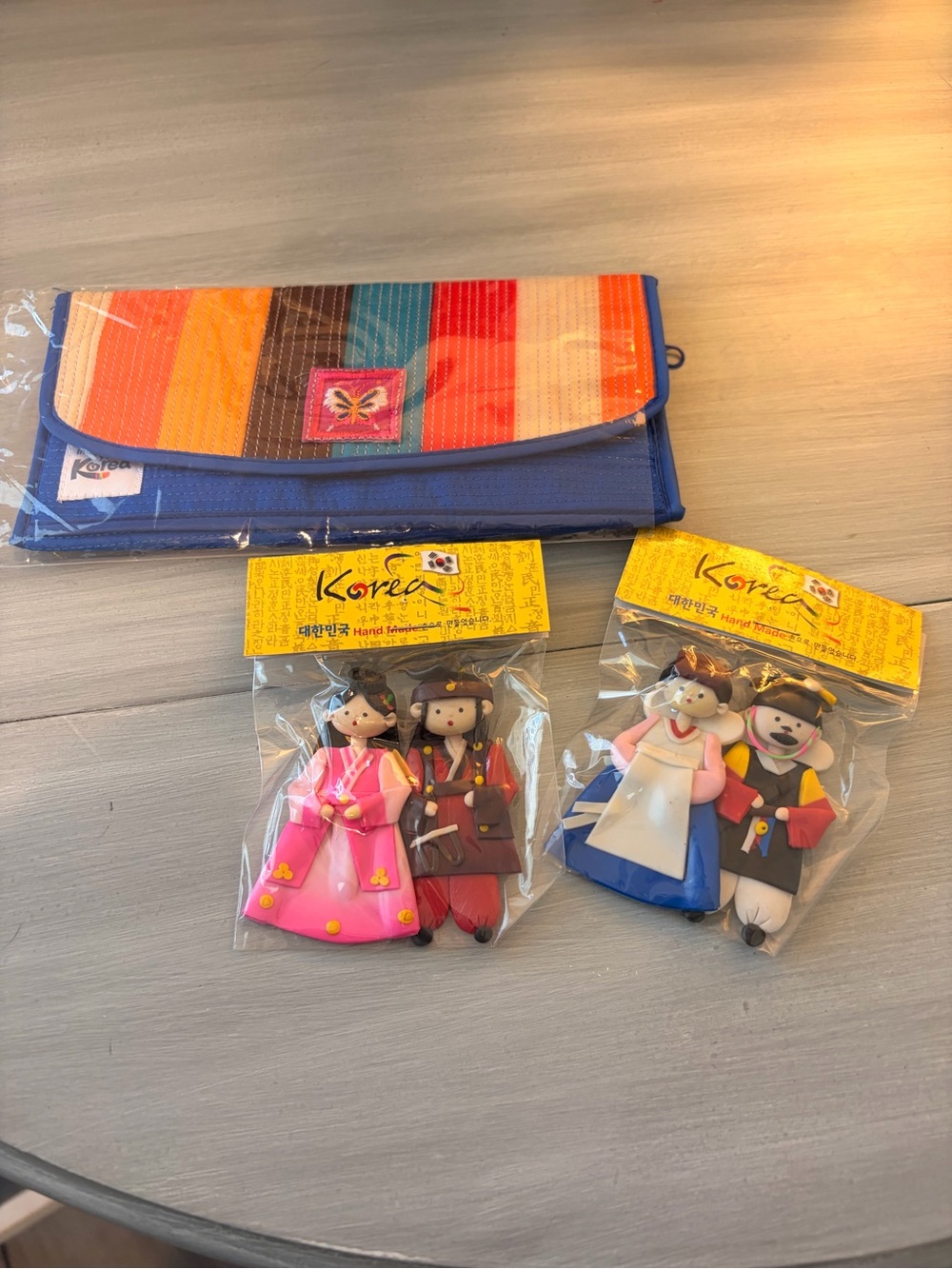 Korea Traditional Doll Magnet Set , with Wallet - Pink, Blue, Red, White